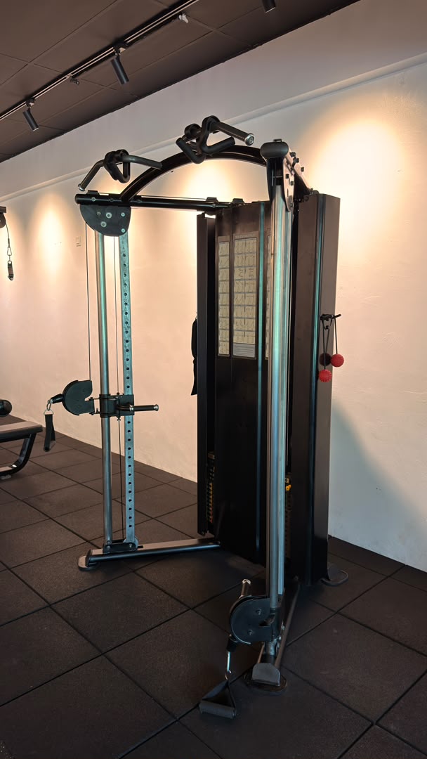 Dual cable station with a chin-up bar at HK Fitness